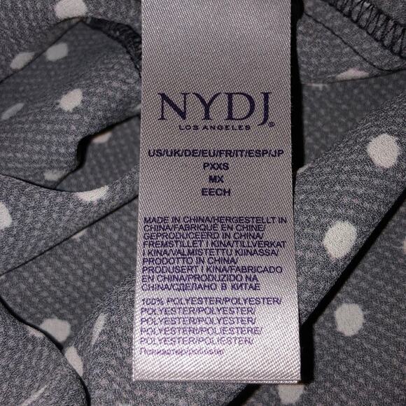 NYDJ Dark Academia Preppy Gray Polka Dot 3/4 Sleeve High Low Button Top - Picture 6 of 8